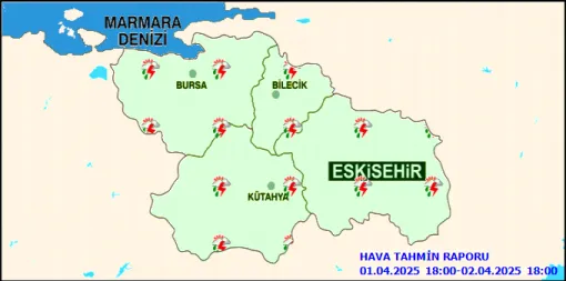 Eskişehir, Bursa, Kütahya ve Bilecik İçin Akşam Hava Durumu