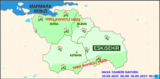 Meteoroloji’den Uyarı: Bursa, Eskişehir, Kütahya ve Bilecik’te Kuvvetli Sağanak Bekleniyor